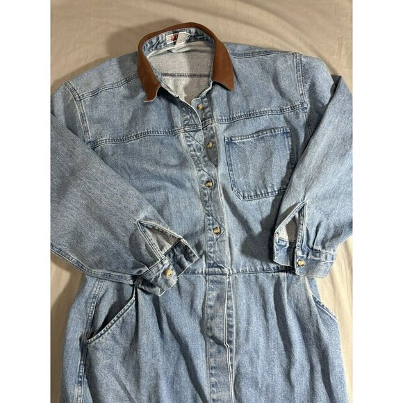 Vintage Denim Maxi Dress by FADS Button Front Prairie Womens sz 14 - Picture 3 of 9